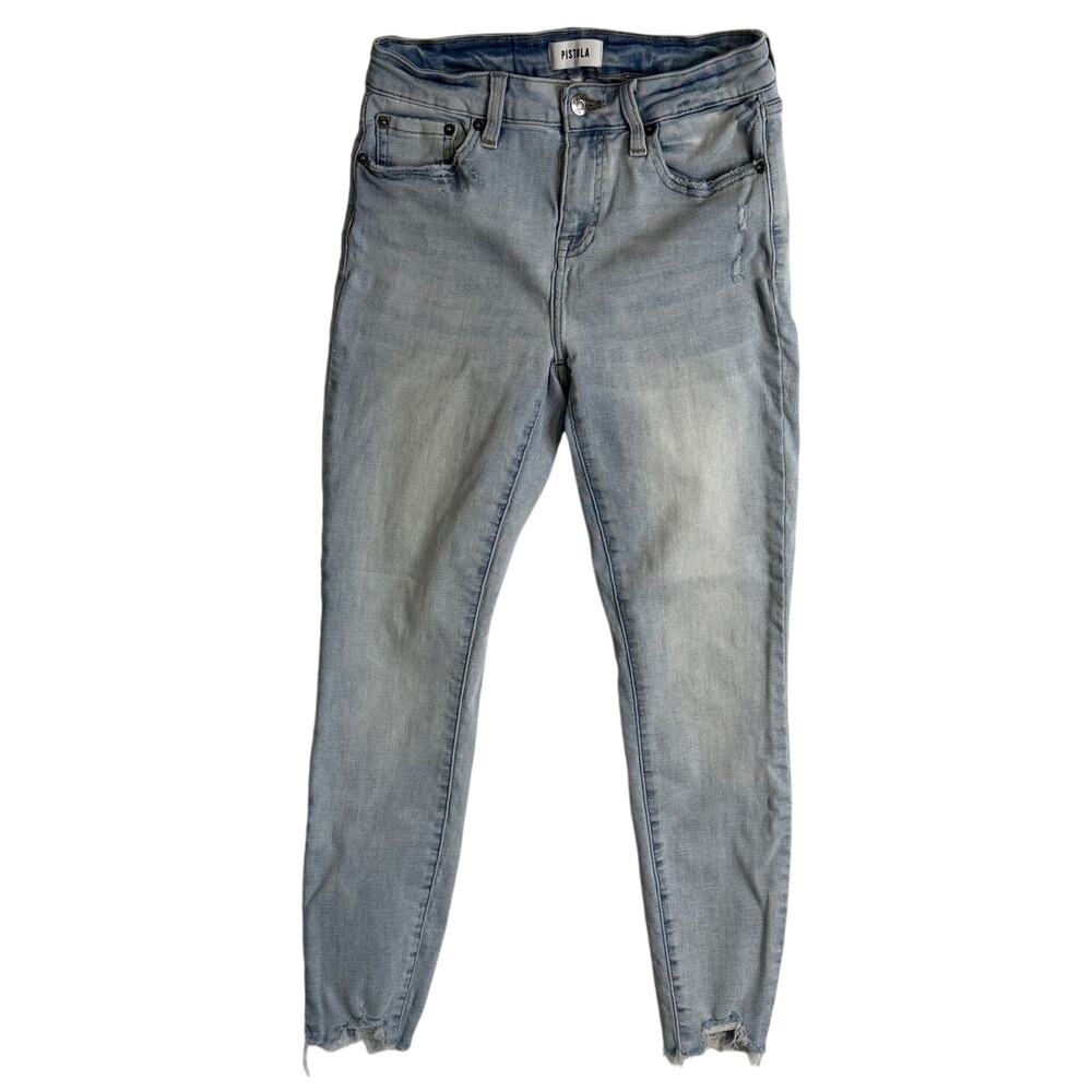 Pistola Distressed Ankle Skinny Jeans Light Blue Wash Sz 27